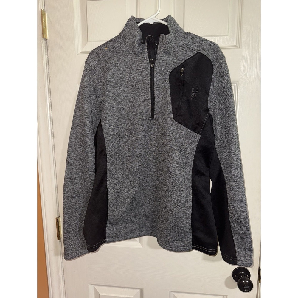 SPYDER Gray 1/4 Zip Mock Neck Fleece lining Pullover Size L‎